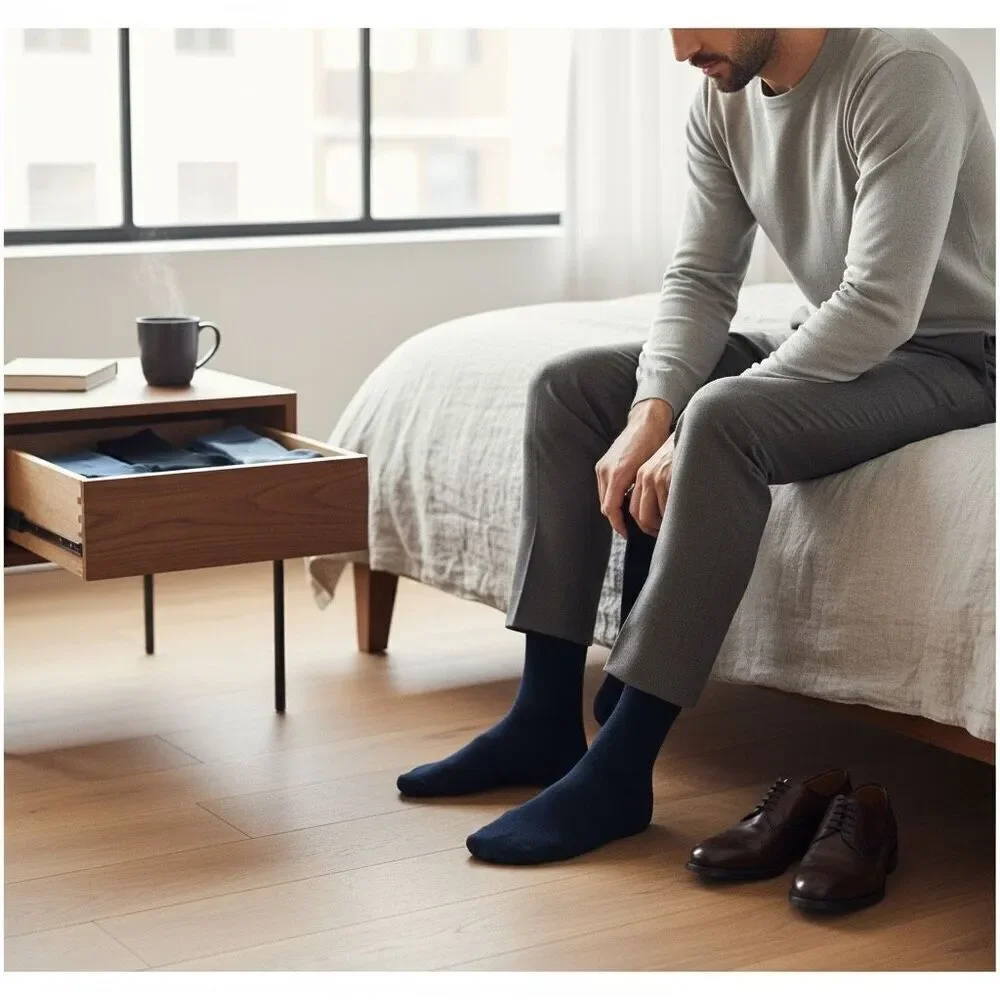 AllSaints Adan Ramskull 3-Pack Crew Socks Men’s 7–13, Cotton Stretch, Navy
